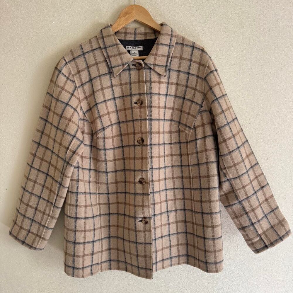 Pendleton Merino Wool Reversible Plaid Grey Preppy Button Up Coat Size 1X